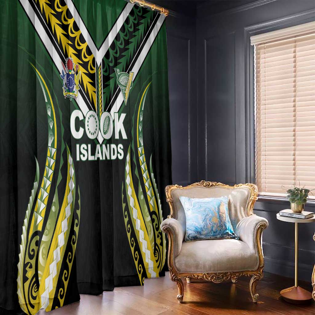 Cook Islands Rugby Window Curtain Unique Style Black Version LT05 - Polynesian Pride