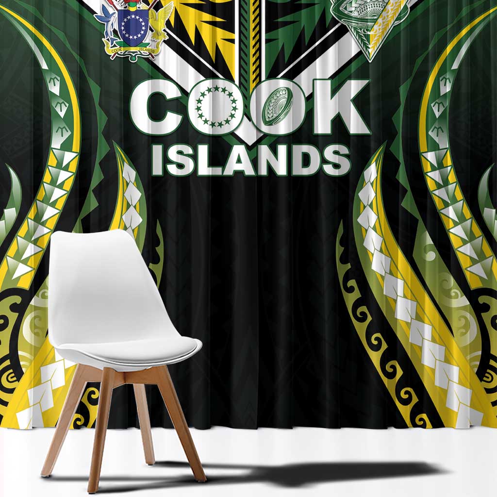 Cook Islands Rugby Window Curtain Unique Style Black Version LT05 - Polynesian Pride