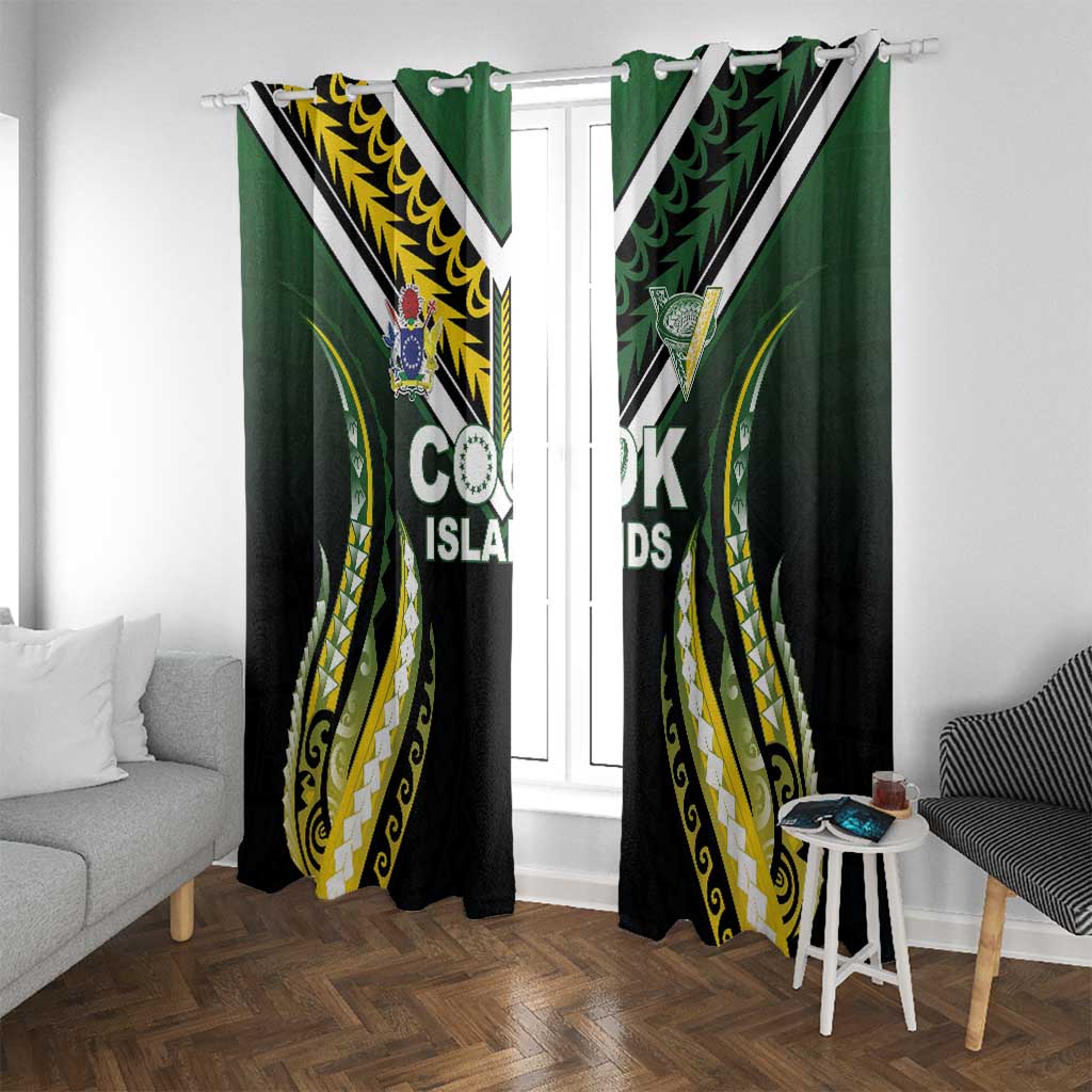 Cook Islands Rugby Window Curtain Unique Style Black Version LT05 With Grommets Black - Polynesian Pride