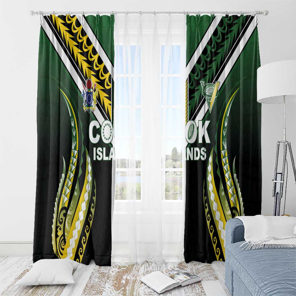 Cook Islands Rugby Window Curtain Unique Style Black Version LT05 - Polynesian Pride