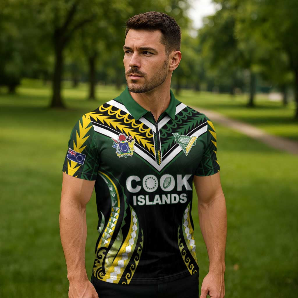 Custom Cook Islands Rugby Zipper Polo Shirt Unique Style Black Version LT05 - Polynesian Pride
