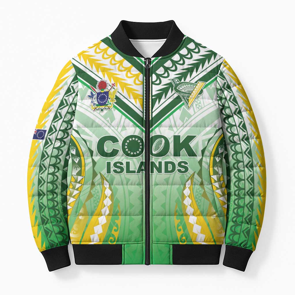 Custom Cook Islands Rugby Bomber Puffer Jacket Unique Style White Version LT05 Unisex White - Polynesian Pride