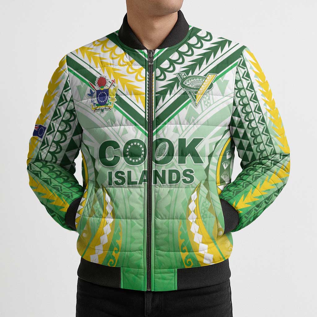 Custom Cook Islands Rugby Bomber Puffer Jacket Unique Style White Version LT05 - Polynesian Pride