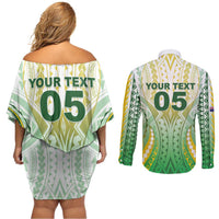 Custom Cook Islands Rugby Couples Matching Off Shoulder Short Dress and Long Sleeve Button Shirt Unique Style White Version LT05 - Polynesian Pride