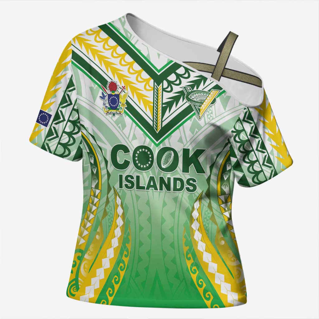 Custom Cook Islands Rugby Cross Shoulder Shirt Unique Style White Version LT05 Female White - Polynesian Pride