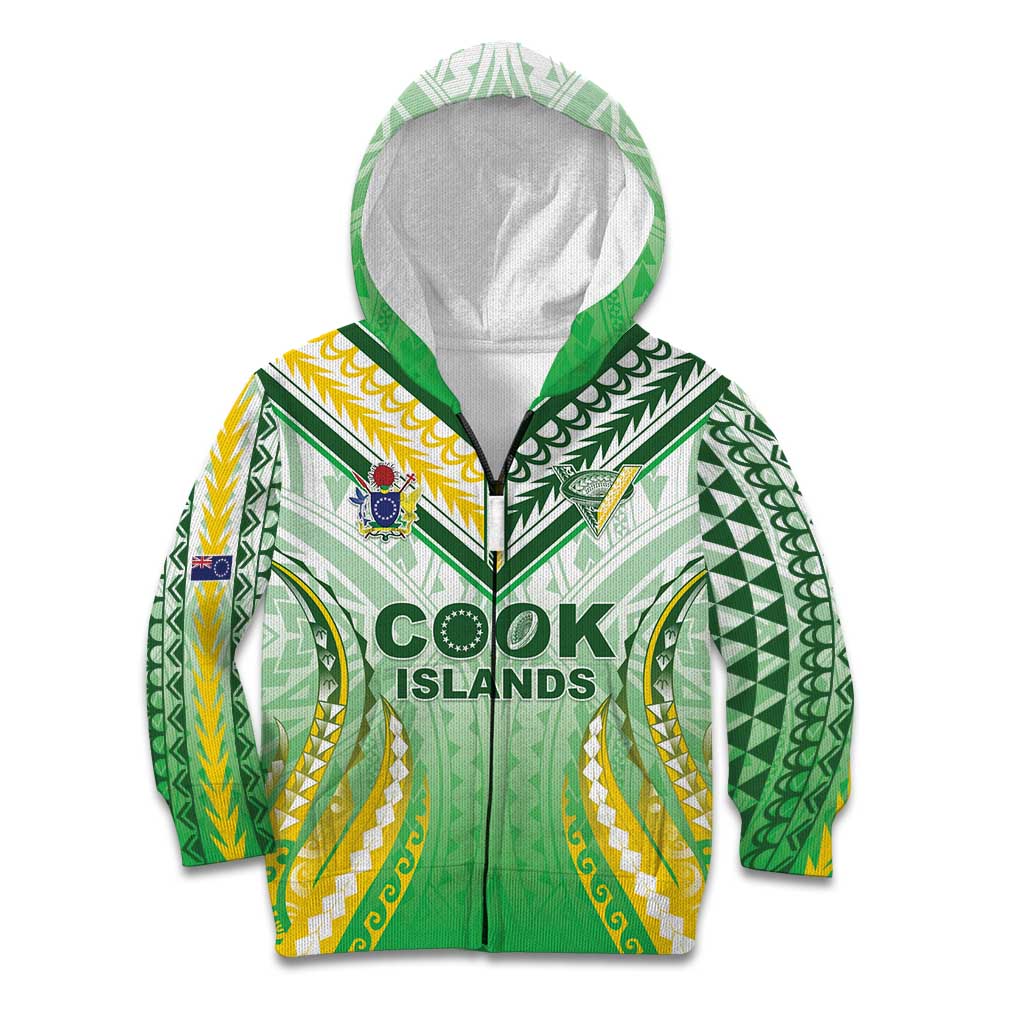 Custom Cook Islands Rugby Kid Hoodie Unique Style White Version LT05 Zip Hoodie White - Polynesian Pride