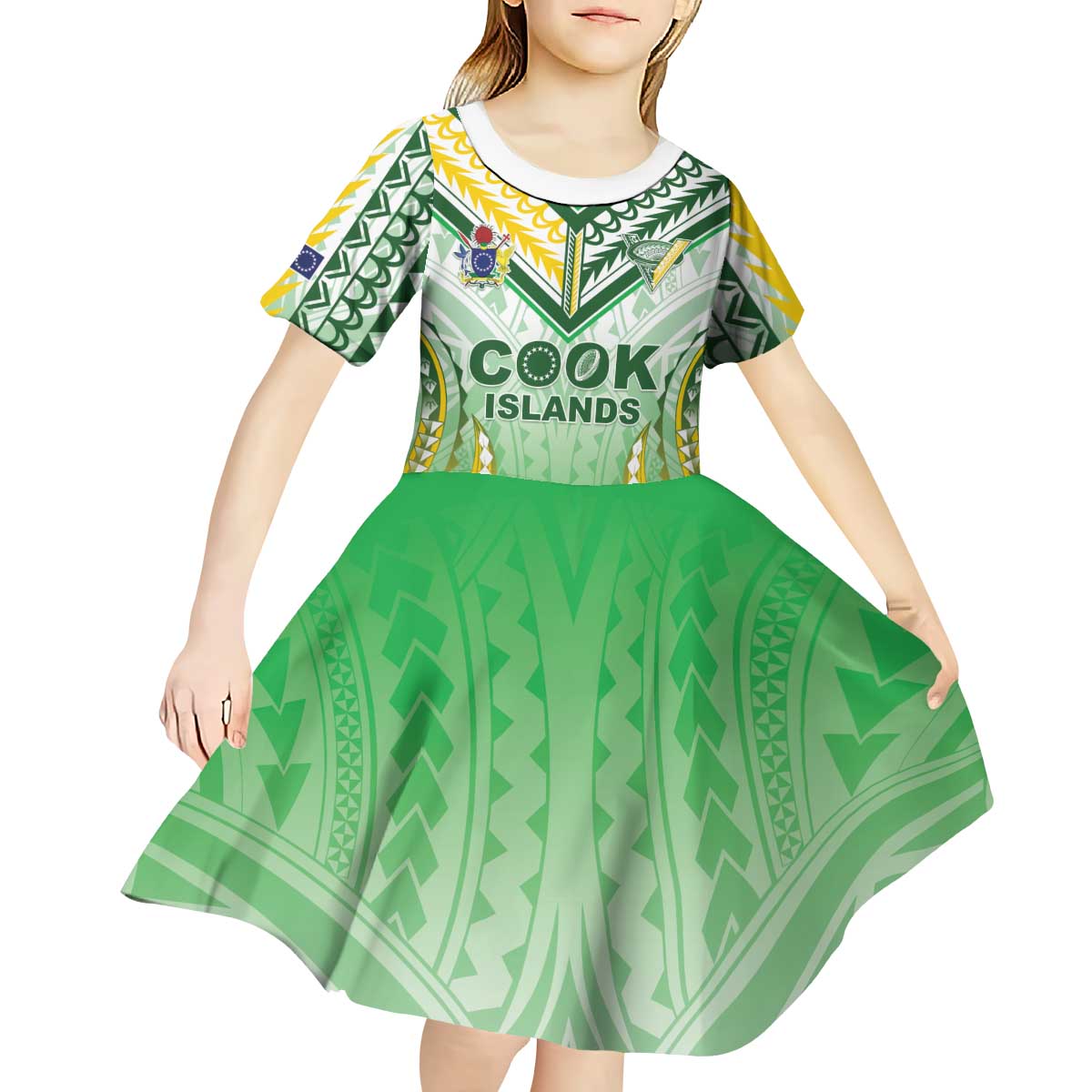 Custom Cook Islands Rugby Kid Short Sleeve Dress Unique Style White Version LT05 - Polynesian Pride