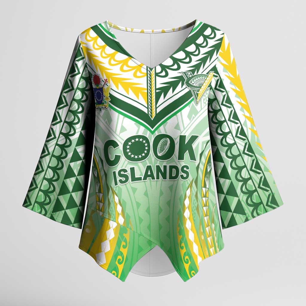 Custom Cook Islands Rugby Kimono Sleeve Blouse Unique Style White Version LT05 Female White - Polynesian Pride