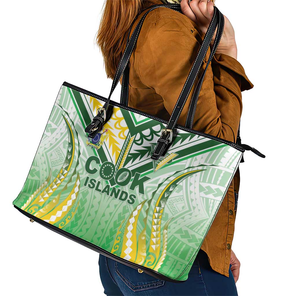 Cook Islands Rugby Leather Tote Bag Unique Style White Version LT05 - Polynesian Pride