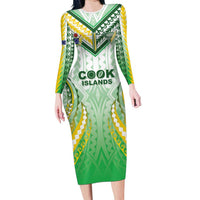 Custom Cook Islands Rugby Long Sleeve Bodycon Dress Unique Style White Version LT05 Long Dress White - Polynesian Pride