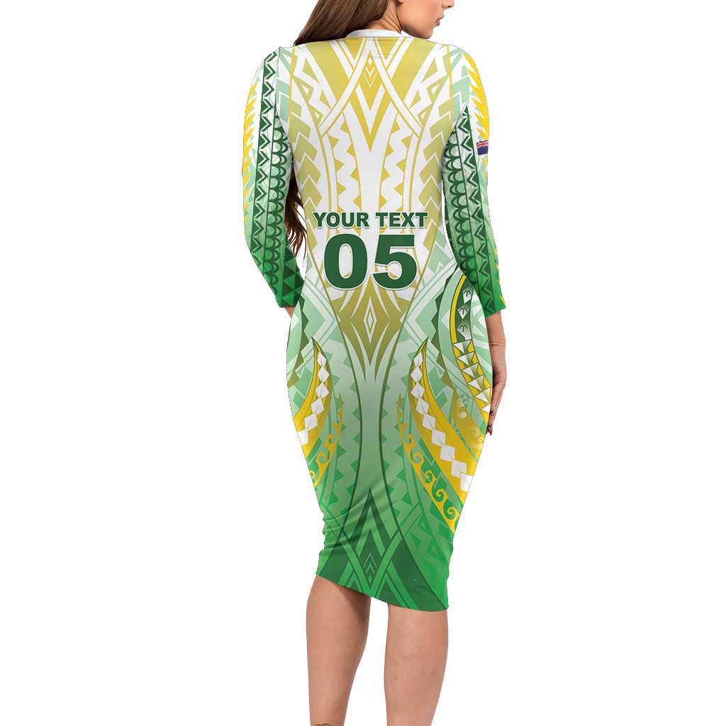 Custom Cook Islands Rugby Long Sleeve Bodycon Dress Unique Style White Version LT05 - Polynesian Pride