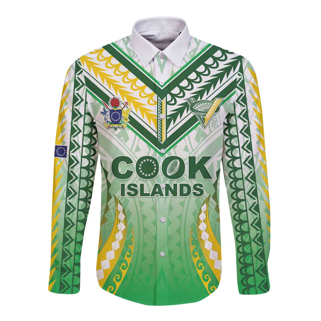 Custom Cook Islands Rugby Long Sleeve Button Shirt Unique Style White Version LT05 Unisex White - Polynesian Pride