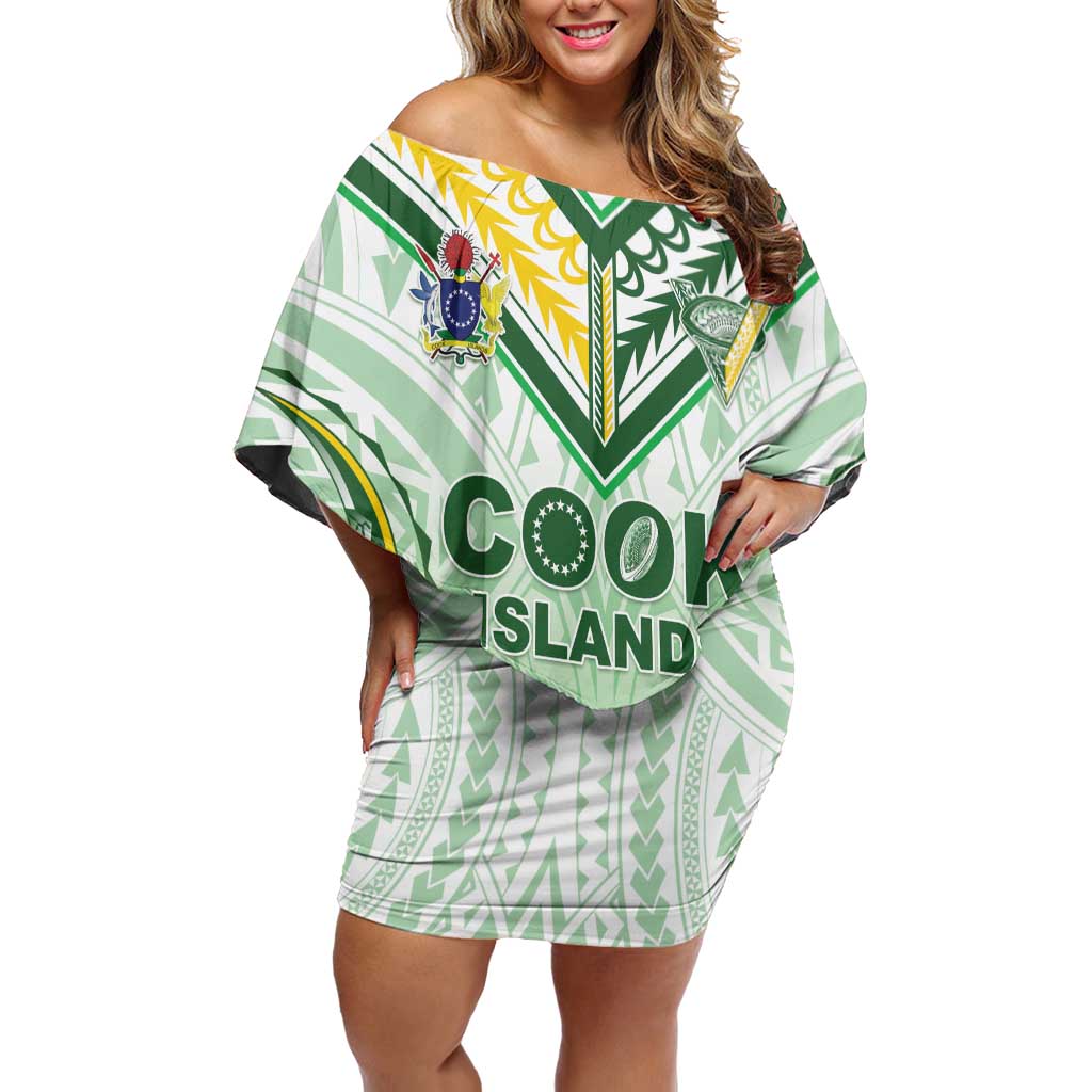 Custom Cook Islands Rugby Off Shoulder Short Dress Unique Style White Version LT05 Women White - Polynesian Pride