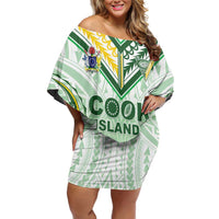 Custom Cook Islands Rugby Off Shoulder Short Dress Unique Style White Version LT05 Women White - Polynesian Pride