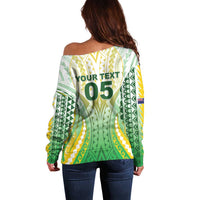 Custom Cook Islands Rugby Off Shoulder Sweater Unique Style White Version LT05 - Polynesian Pride