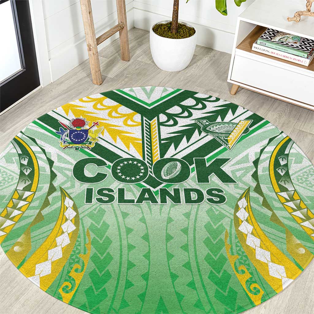 Cook Islands Rugby Round Carpet Unique Style White Version LT05 White - Polynesian Pride