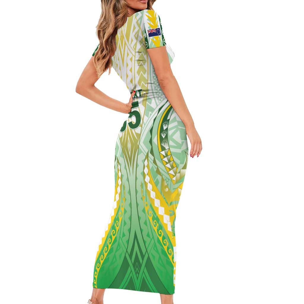 Custom Cook Islands Rugby Short Sleeve Bodycon Dress Unique Style White Version LT05 - Polynesian Pride