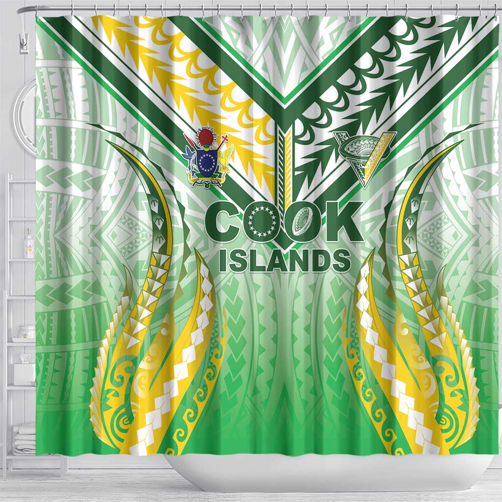 Cook Islands Rugby Shower Curtain Unique Style White Version LT05 - Polynesian Pride