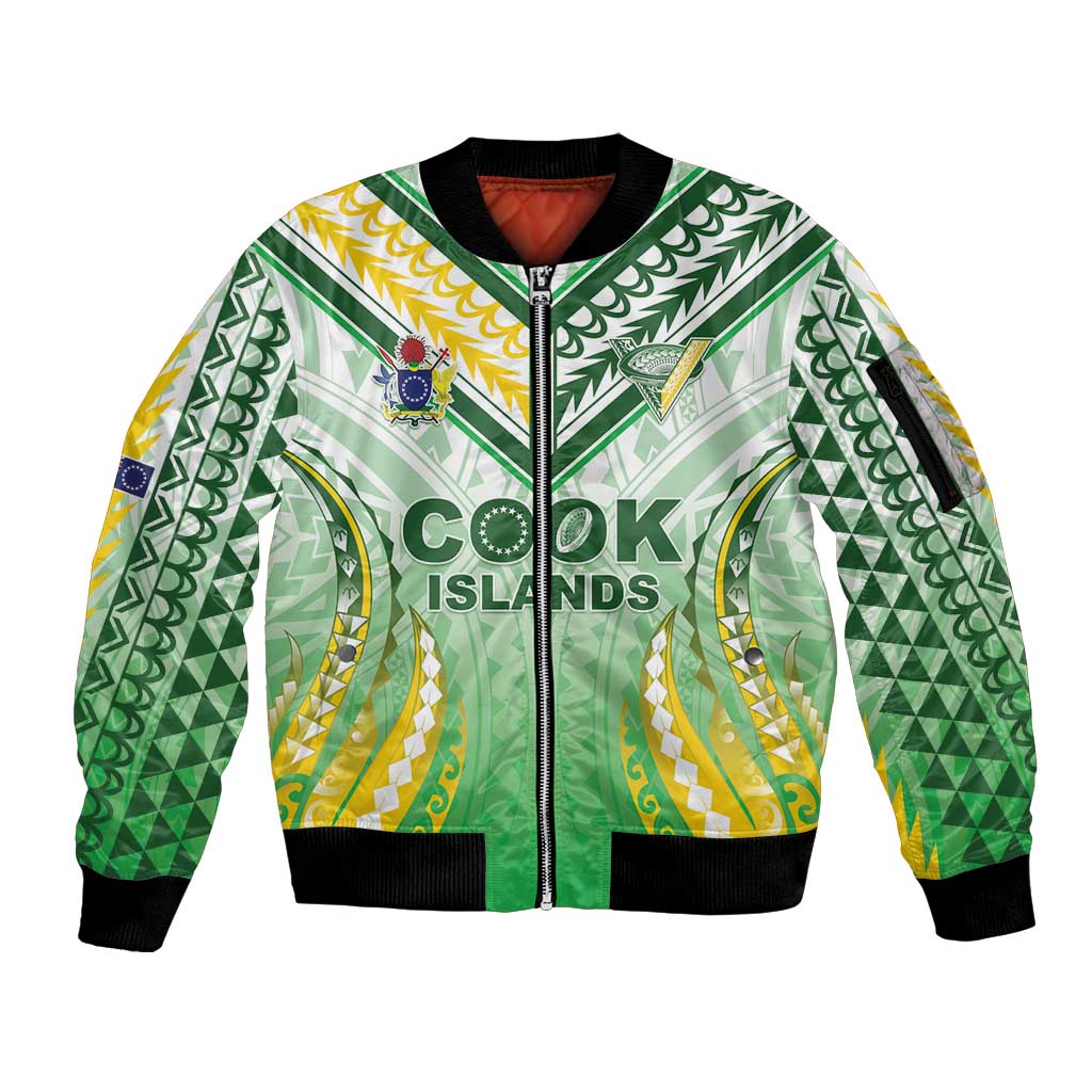 Custom Cook Islands Rugby Sleeve Zip Bomber Jacket Unique Style White Version LT05 Unisex White - Polynesian Pride