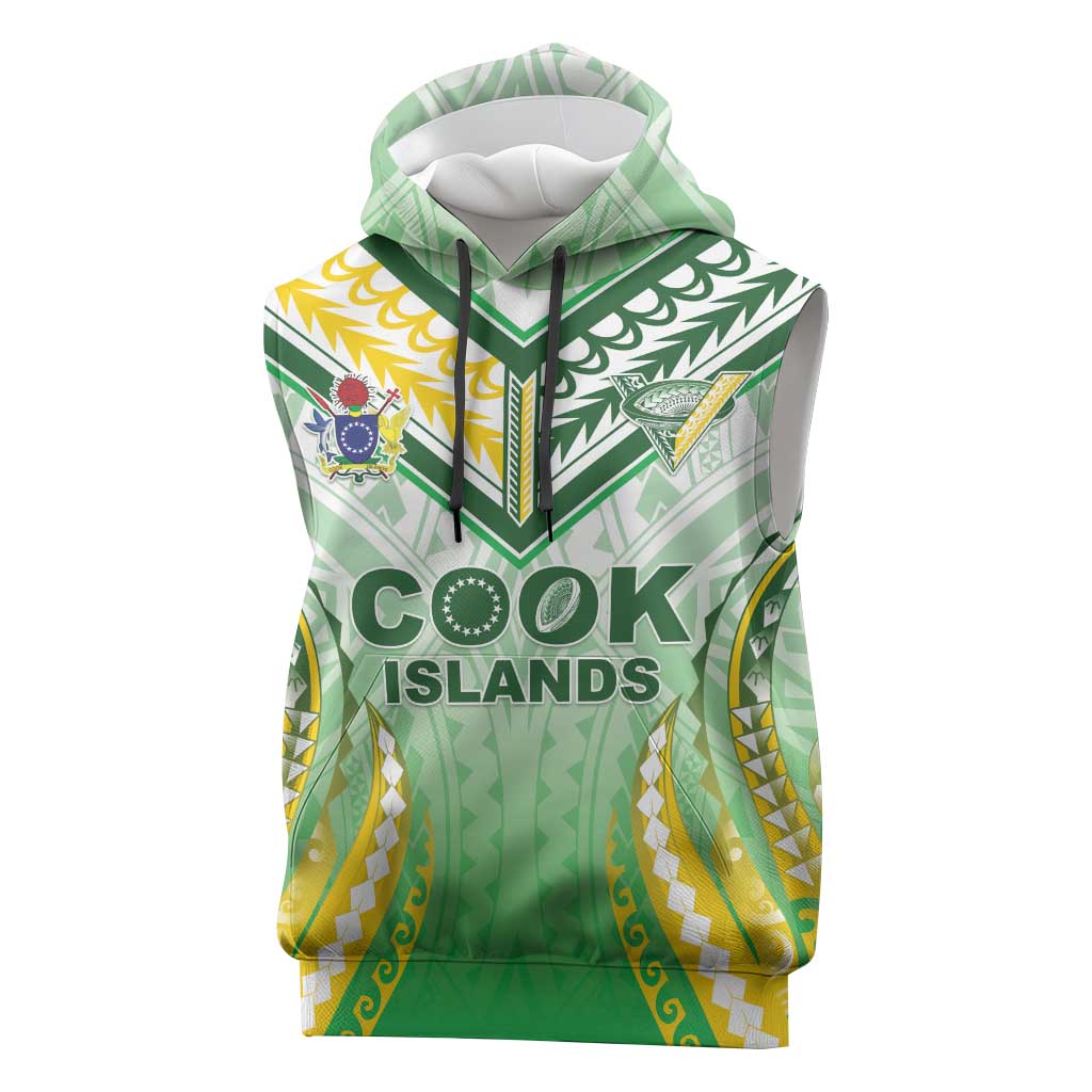 Custom Cook Islands Rugby Sleeveless Hoodie Unique Style White Version LT05 White - Polynesian Pride