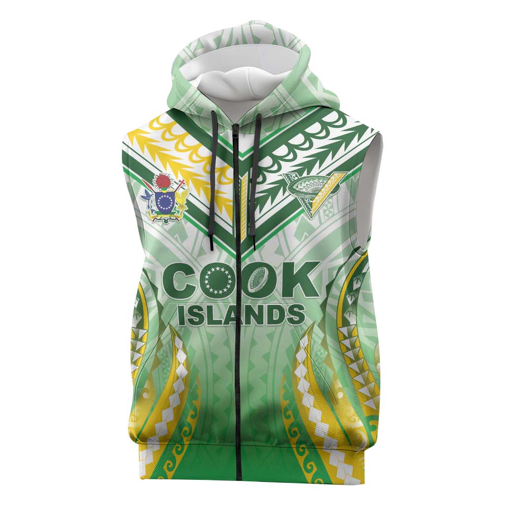 Custom Cook Islands Rugby Sleeveless Zip Hoodie Unique Style White Version LT05 White - Polynesian Pride