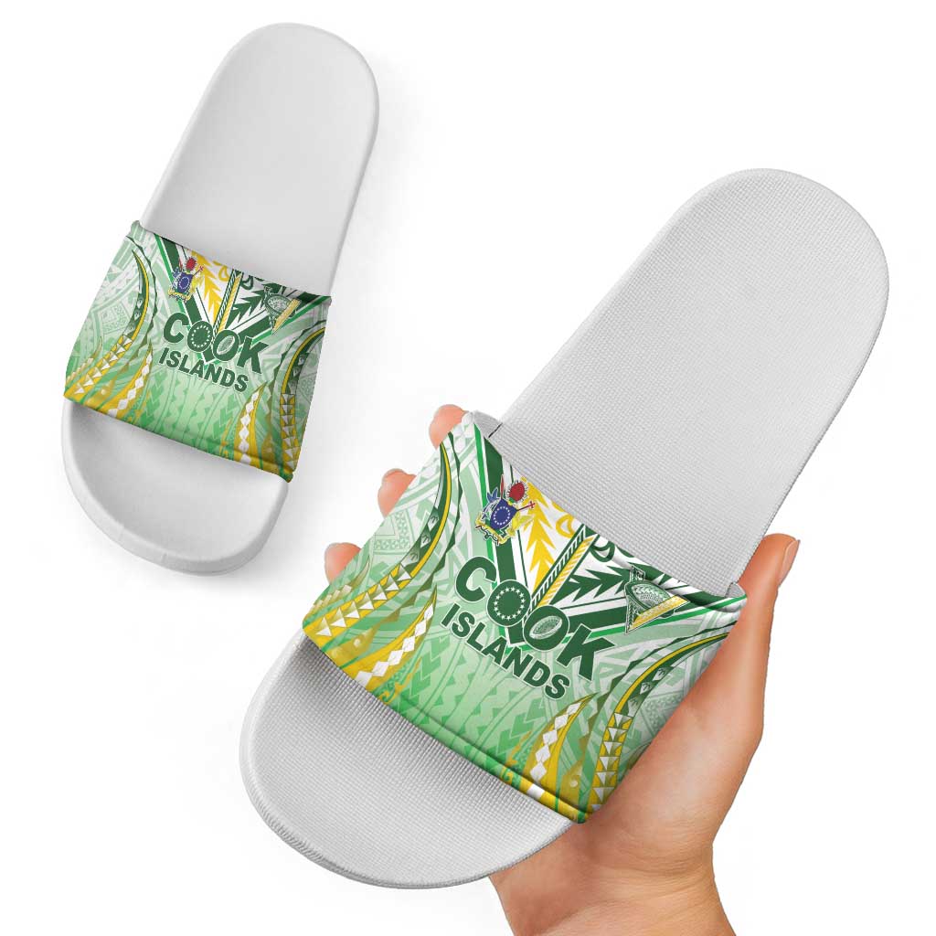 Cook Islands Rugby Slide Sandals Unique Style White Version LT05 - Polynesian Pride