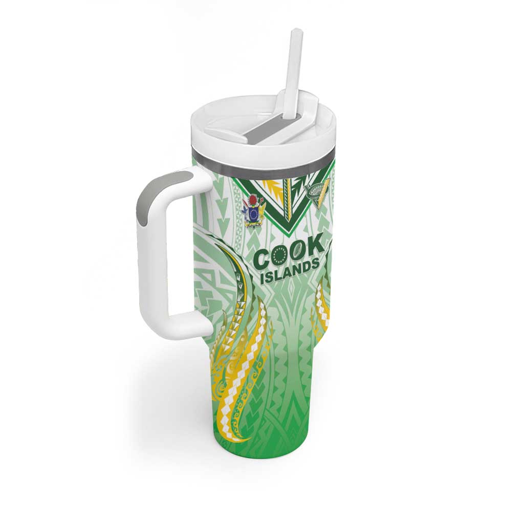Custom Cook Islands Rugby Tumbler With Handle Unique Style White Version LT05 - Polynesian Pride