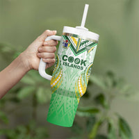 Custom Cook Islands Rugby Tumbler With Handle Unique Style White Version LT05 - Polynesian Pride