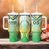Custom Cook Islands Rugby Tumbler With Handle Unique Style White Version LT05 - Polynesian Pride