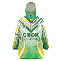 Custom Cook Islands Rugby Wearable Blanket Hoodie Unique Style White Version LT05 One Size White - Polynesian Pride