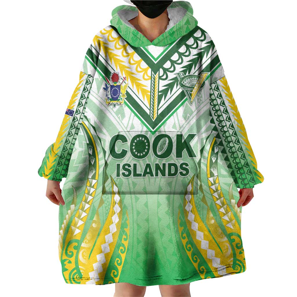 Custom Cook Islands Rugby Wearable Blanket Hoodie Unique Style White Version LT05 - Polynesian Pride
