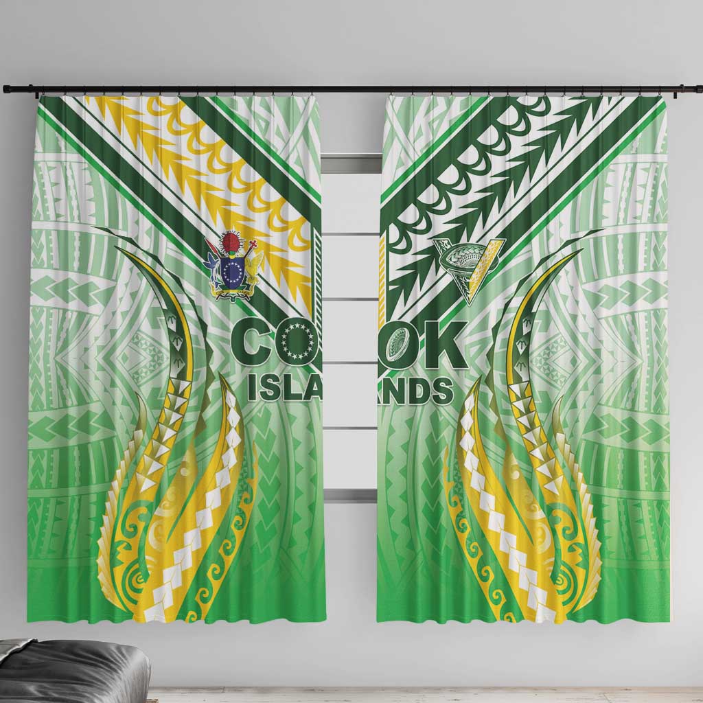 Cook Islands Rugby Window Curtain Unique Style White Version LT05 With Hooks White - Polynesian Pride