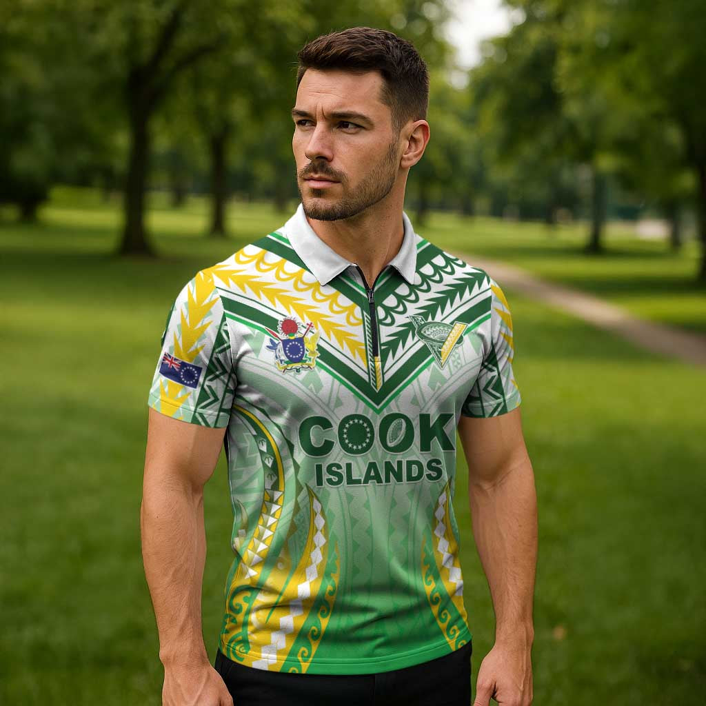 Custom Cook Islands Rugby Zipper Polo Shirt Unique Style White Version LT05 - Polynesian Pride