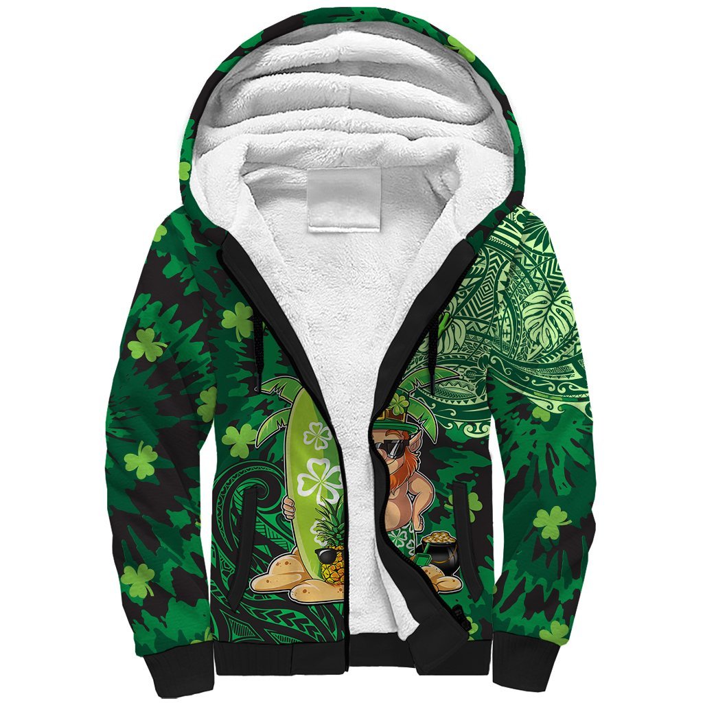 Personalised Hawaii St.Patrick Day Sherpa Hoodie Surfing Leprechaun LT05 Unisex Green - Polynesian Pride