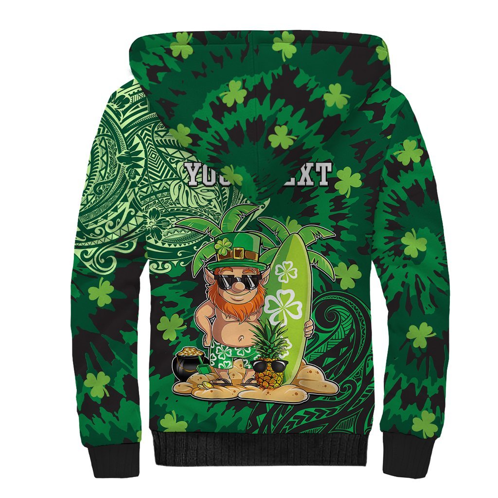 Personalised Hawaii St.Patrick Day Sherpa Hoodie Surfing Leprechaun LT05 - Polynesian Pride