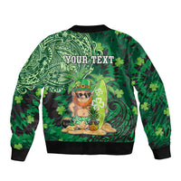 Personalised Hawaii St.Patrick Day Sleeve Zip Bomber Jacket Surfing Leprechaun LT05 - Polynesian Pride