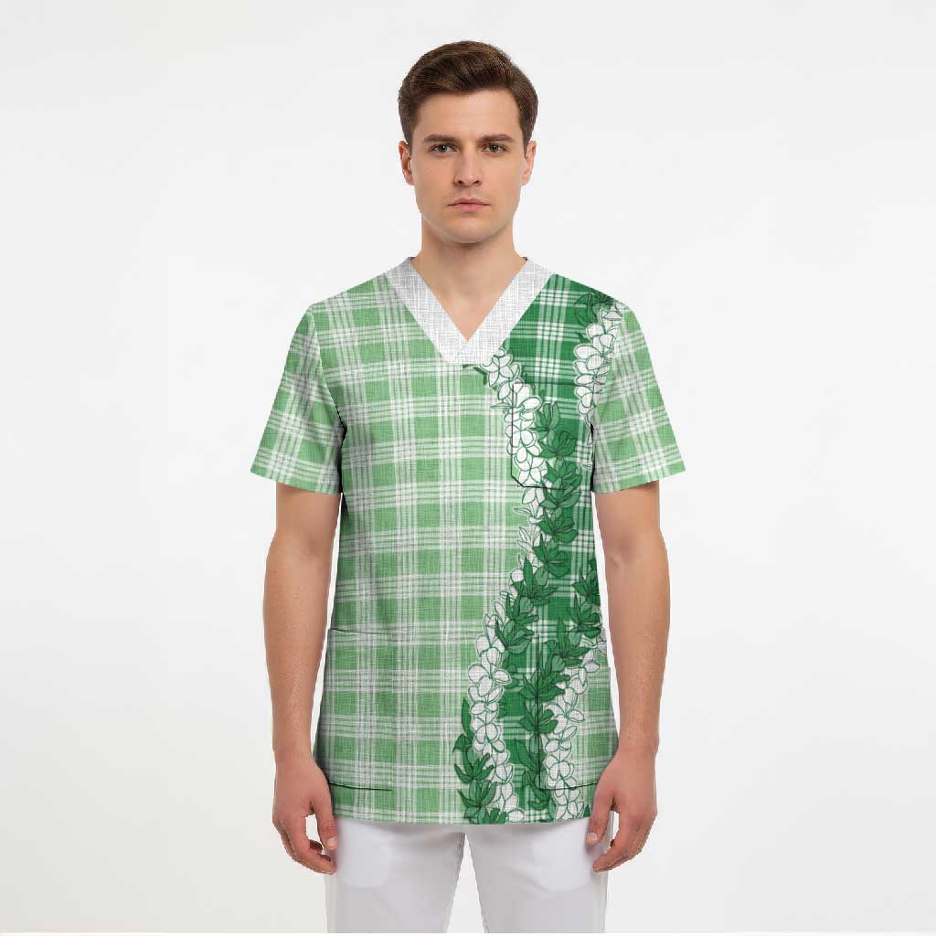 Green Hawaii Palaka Scrub Top Hawaiian Honohono Lei LT05 - Polynesian Pride