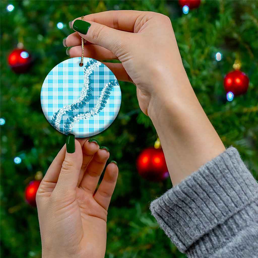 Blue Hawaii Palaka Ceramic Ornament Hawaiian Honohono Lei