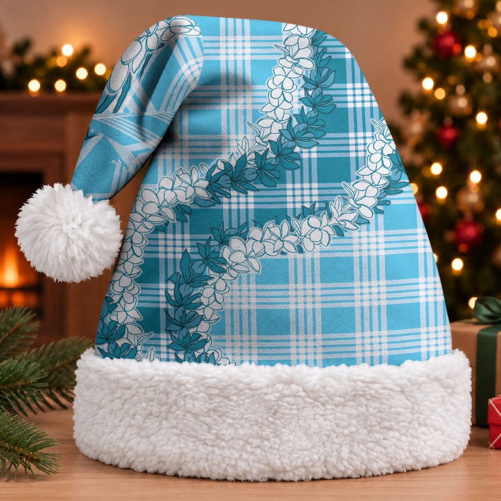 Blue Hawaii Palaka Christmas Santa Hat Hawaiian Honohono Lei LT05 With Fur Blue - Polynesian Pride