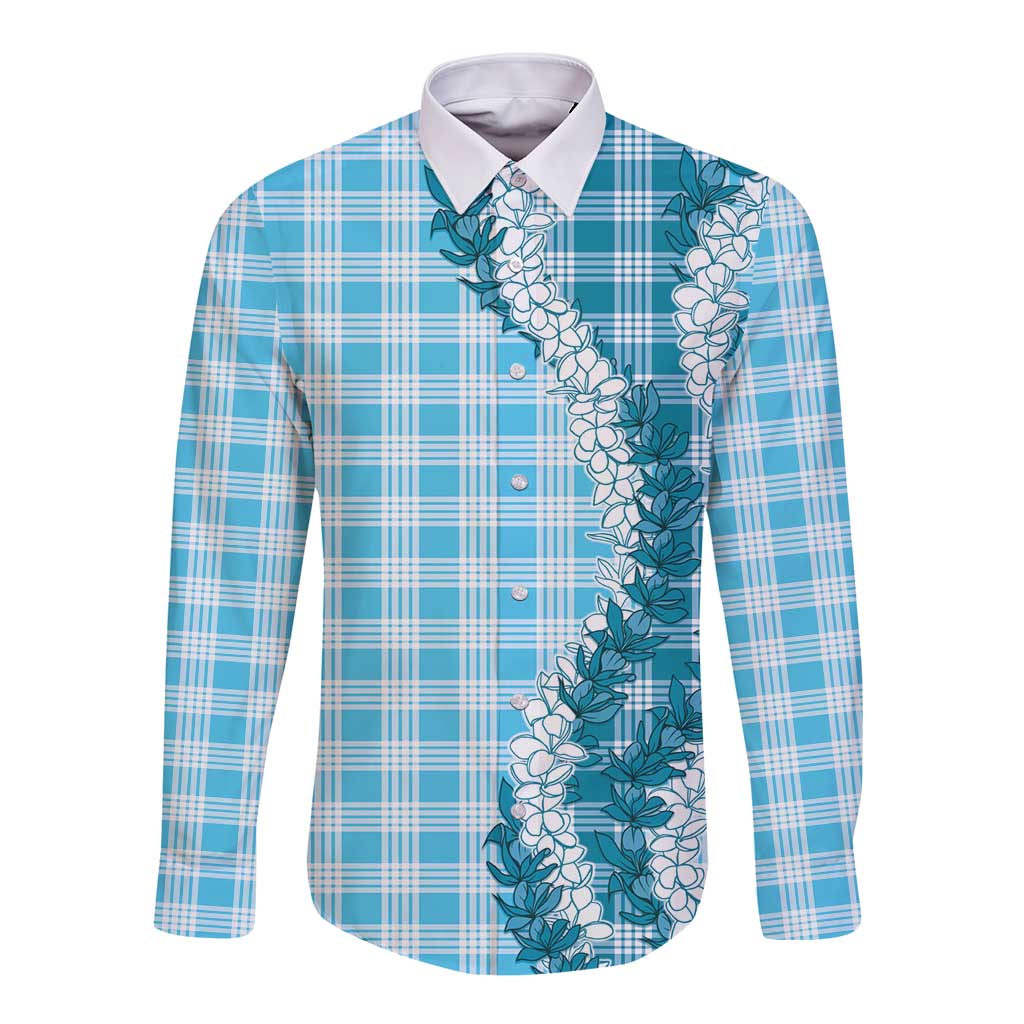 Blue Hawaii Palaka Long Sleeve Button Shirt Hawaiian Honohono Lei LT05 Unisex Blue - Polynesian Pride