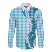 Blue Hawaii Palaka Long Sleeve Button Shirt Hawaiian Honohono Lei LT05 Unisex Blue - Polynesian Pride