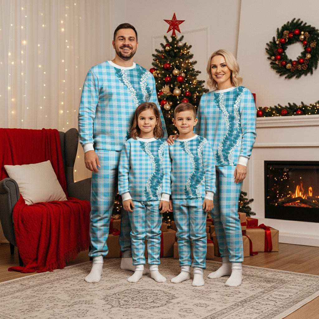Blue Hawaii Palaka Christmas Pajama Set Hawaiian Honohono Lei LT05 - Polynesian Pride