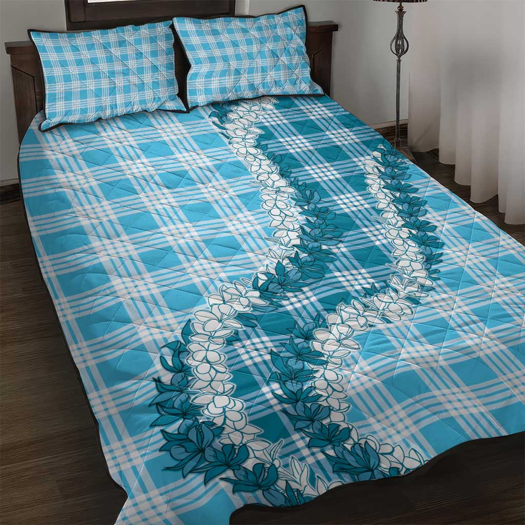Blue Hawaii Palaka Quilt Bed Set Hawaiian Honohono Lei LT05 Blue - Polynesian Pride