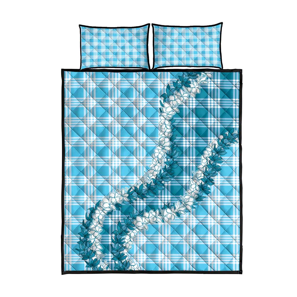 Blue Hawaii Palaka Quilt Bed Set Hawaiian Honohono Lei LT05 - Polynesian Pride