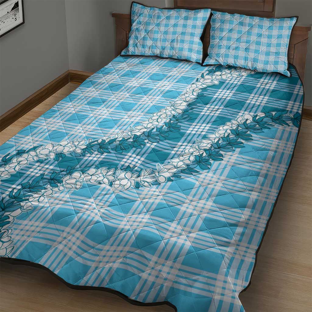 Blue Hawaii Palaka Quilt Bed Set Hawaiian Honohono Lei LT05 - Polynesian Pride