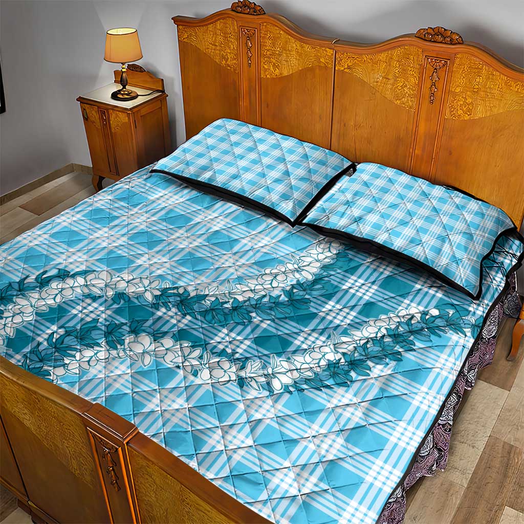 Blue Hawaii Palaka Quilt Bed Set Hawaiian Honohono Lei LT05 - Polynesian Pride