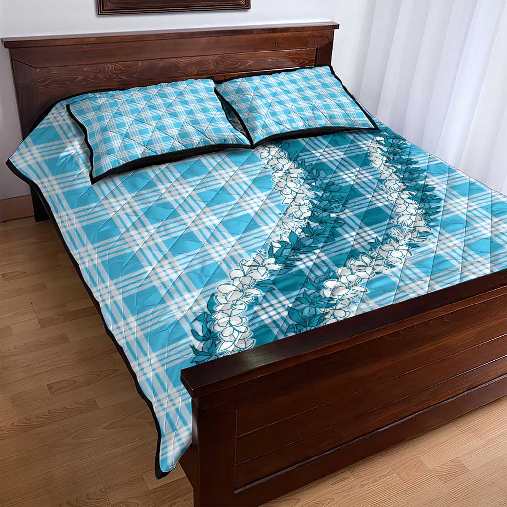 Blue Hawaii Palaka Quilt Bed Set Hawaiian Honohono Lei LT05 - Polynesian Pride