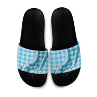 Blue Hawaii Palaka Slide Sandals Hawaiian Honohono Lei LT05 Blue - Polynesian Pride