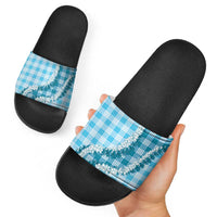 Blue Hawaii Palaka Slide Sandals Hawaiian Honohono Lei LT05 - Polynesian Pride