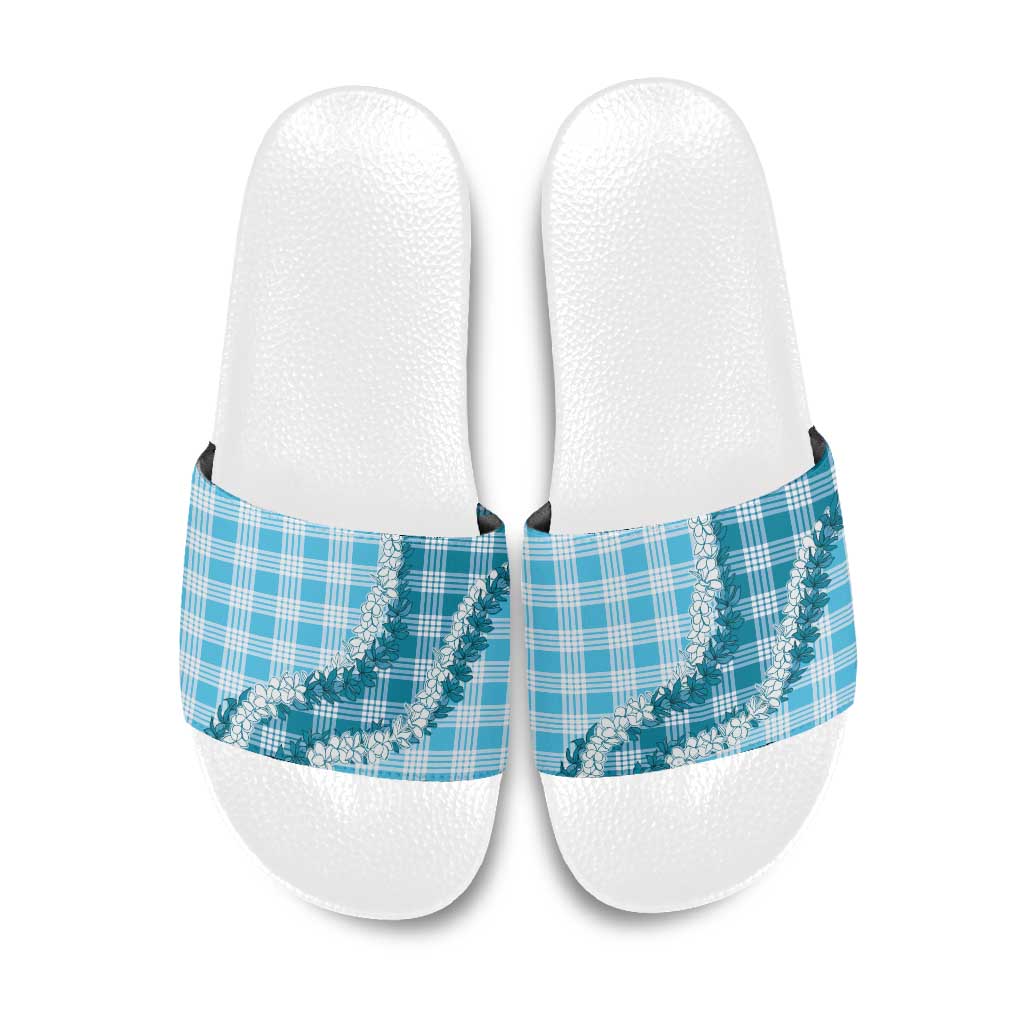 Blue Hawaii Palaka Slide Sandals Hawaiian Honohono Lei LT05 Blue - Polynesian Pride